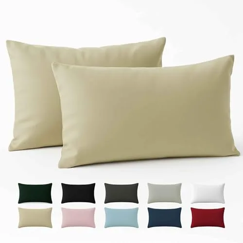 Funda de Almohada 40x70 Algodón Reforzado (Pack de 2) - Beige - Tela Apretada de 57 Hilos/cm² - Funda Almohada 40 x 70 - Certificación Oeko Tex - Dreamzie