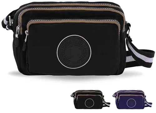 Coronel Tapioca - Bolso bandolera mujer - Bolso mujer - Bolsos bandolera - Bolsos bandolera casual gran capacidad con 3 cremalleras, Negro