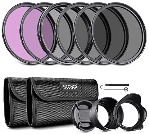 NEEWER Kit de Filtro de Lente ND de 55 mm: UV, CPL, FLD, ND2, ND4, ND8, Parasol y Tapa de Lente Compatible con cámaras réflex Digitales Canon, Nikon, Sony, Panasonic, con Lente de 55 mm