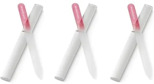 Manicare 3 limas de cristal para dar forma y peinar uñas, lima de cristal resistente para uñas naturales y artificiales, doble cara, incluye fundas protectoras, perfectas para manicura en casa o sobre