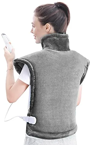 Almohadilla eléctrica para espalda, hombros, cuello, 60 x 85 cm con 4 niveles de temperatura, almohadilla eléctrica con apagado automático y protección contra sobrecalentamiento