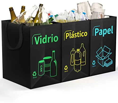 Opret Bolsas Basura Reciclaje 3 Piezas, 40L Cubos de Basura de Reciclaje Colores con Gran Capacidad Separadas con Asas, para Papelera/Vidrio/Plástico/Casa/Cocina