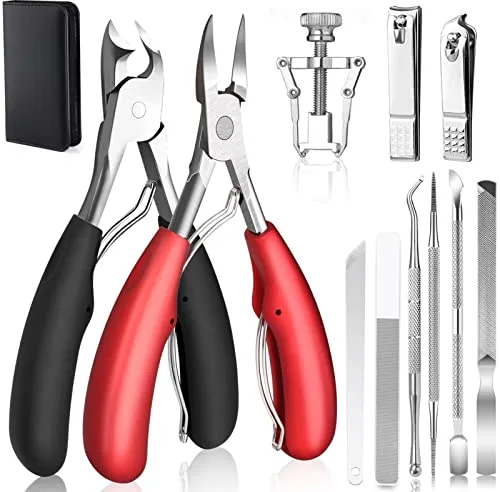 SAMSYOKI 12pcs cortauñas para uñas de los pies, alicates para uñas de los pies profesional, cortador de uñas pies de acero inoxidable, set manicura pedicura para uñas gruesas y encarnada