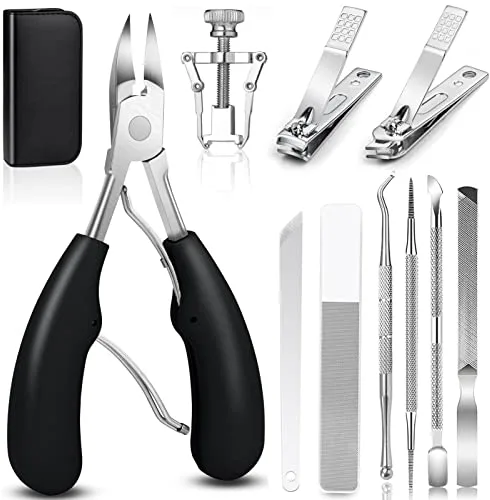 SAMSYOKI 11pcs cortauñas para uñas de los pies, alicates para uñas de los pies profesional, cortador de uñas pies de acero inoxidable, set manicura pedicura para uñas gruesas y encarnadas