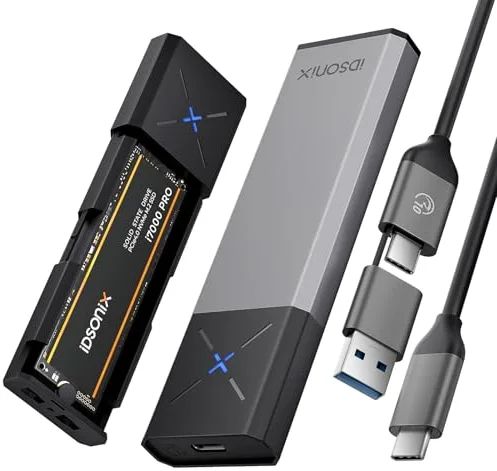 iDSOniX Carcasa SSD M.2 NVMe SATA Adaptador[Sin Herramientas][Aluminio], Caja SSD USB 3.2 Gen2 con UASP&Trim, 10 Gbps NVMe PCIe y 6 Gbps AHCI SATA/NGFF, Compatible con M/B+M Key Samsung Crucial WD