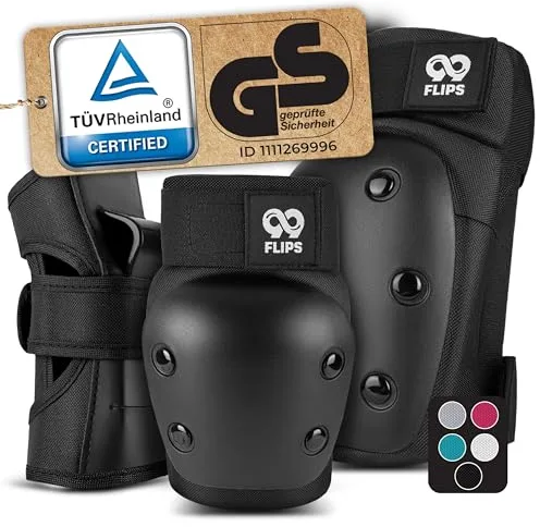 99FLIPS Protecciones Patines en Linea Adulto - Protecciones Skate Adulto Set con Rodilleras y Coderas - Como Equipo de Protección Skateboard - Rodilleras Patines - DIVE Talla L Negro
