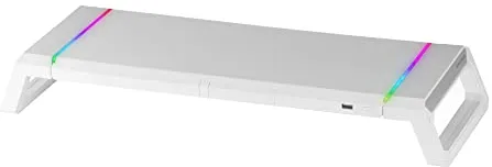 Mars Gaming MGS-ONE, Soporte Monitor RGB Chroma, Tamaño Ajustable 3 Posiciones, Soporte Smartphone y Tablet, Cajón Mulyifunción, USB 2.0 Frontal, Blanco