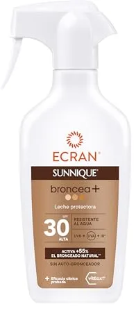 Ecran Sunnique Leche Solar SPF 30 en Spray, Protección Alta UVB/UVA e IR-A, Activa el Bronceado Natural, Sin Autobronceador, Resistente al Agua, 270 ml