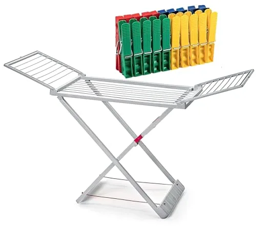 ForenTex Tendederos Plegables con alas, Hecho de Resina, Superficie de tendido 20 m, con Bloqueo de Seguridad, Resistente al Sol, Incluye 20 Pinzas (Gris)