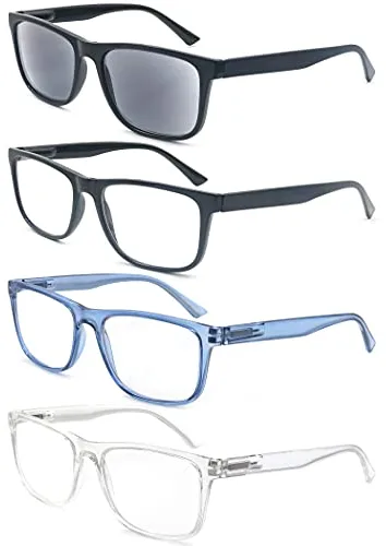MODFANS 4 Pares de Gafas de Lectura 2.0 Hombres/Mujeres,Rectangular Gafas para Presbicia,Buena Vision Ligeras Comodas,Vista de Cerca/Vista Cansada Colores Mezclados
