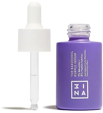 3INA MAKEUP - The Bakuchiol Purple Serum - Serum Facial con 1% Bakuchiol + 3% Péptidos - Serum Antienvejecimiento Antimperfecciones con Efecto Alisador e Hidratante - Vegan - Cruelty Free