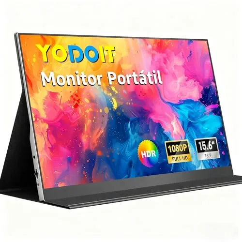 Yodoit Monitor Portátil Pantalla Portatil de 15,6 Pulgadas IPS 1080P FHD 100% sRGB USB Type-C de Computadora, Juego HDR con HDMI/USB C para MacBook PC Xbox PS4/5 Nintendo Switch Teléfono