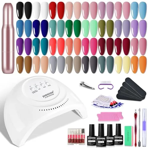 JODSONE Juego de esmaltes de uñas de Gel, 32 Colores, taladro de uñas con luz UV, superficie brillante, fácil de aplicar, textura mate, Kit de manicura todo en uno…