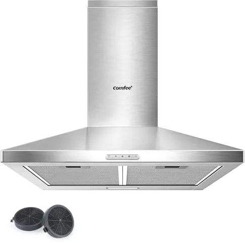 COMFEE' PYRA17SS-60 Campana Extractora 60 cm Campana Extractora Acero Inoxidable Plateado con LED, Sistema de Recirculación y Canalización y Filtros de Carbón