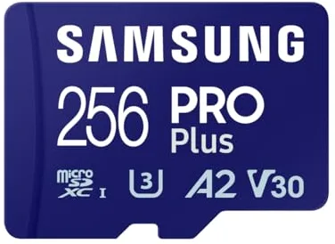 Samsung PRO Plus Tarjeta de memoria MicroSD con Adaptador SD, 256GB, 180 y 130 MB/s, Full HD & 4K UHD, UHS-I, U3, V30, A2, Compatible con Smartphone Android, Tableta, GoPro y Dron DJI (MB-MD256SA)