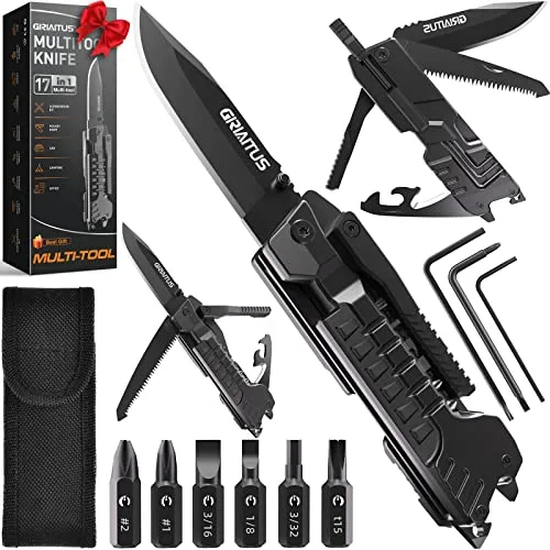 Navaja Multiusos 17en1 Herramientas Multiusos Cuchillo con Palillos para Encender Fuego, Abrelatas, Sierra, Silbato, Regalos para Hombres, Regalos Navidad, Regalo Papa
