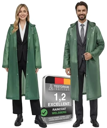welsberg 2 Piezas Poncho de Lluvia Impermeable con Capucha y Mangas, Reutilizable, Chubasqueros Impermeable para Hombre y Mujer, Ropa de Agua para Viajes y Exteriores, Talla Única, Verde