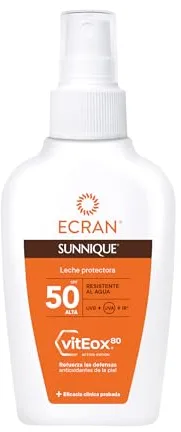 Ecran Sunnique - Spray Protector FPS 50 Formato Viaje, Protección UVB + UVA e IR-A, Refuerza las Defensas, Hidratación 24 h, Fórmula con VitEox 80, Resistente al Agua, para Toda la Familia - 100 ml