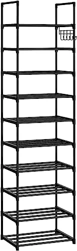 Vicye Estante Zapatero Estrecho, Estante para Zapatos de 10 Niveles, para 20-25 Pares, Zapatero Organizador Metalico, para Entrada de casa, Pasillo y Armario, Negro