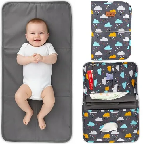 HOMYBABY® Cambiador Bebe Portatil Impermeable + Portapañales y Toallitas Bebe - Neceser Cambiador Porta Pañales de Viaje Plegable de Bebé con Compartimentos