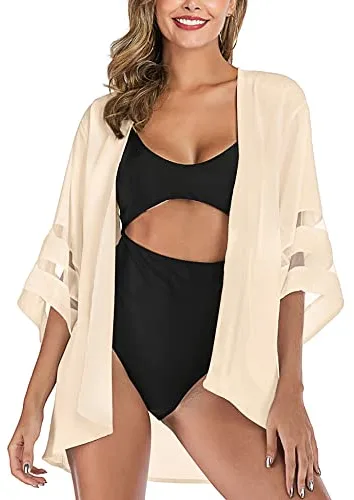 HANERDUN Kimono Mujer Pareos Playa Kaftan Cárdigan de Manga 3/4 Verano Cover Up Blusa Homewear Tops