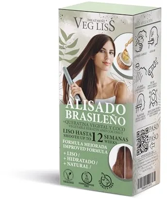 VEGLISS Alisado Brasileño de Keratina Vegetal Nueva Fórmula Alisado Brasileño en Casa Vegano Alisa Hidrata y Repara el Cabello Reduce el encrespamiento y Frizz hasta 12 Semanas