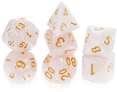Abeillo Juego de 7 dados DND para Dungeon and Dragons, dados poliédricos de nebulosa morada, juegos de rol, juegos de mesa D&D D20 D12 D10 D8 D6 D4 (blanco) (ABL-542314)