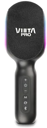 Vieta Pro Micrófono Inalámbrico con Altavoz para Karaoke True Wireless. Micrófono con Bluetooth, 10H de Batería, Transmisor Radio FM y Efectos de Luz y Sonido. | Micro Karaoke Party La Voz Negro
