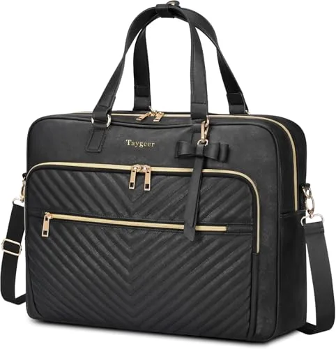 Taygeer Bolso Portatil Mujer, Maletin Portatil 17 Pulgadas PU con Puerto de Carga USB Multifuncional Bolso Universidad Mujer Grande Funciona Como Mochila Casual Impermeable para Trabajo Viajar, Negro