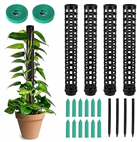 OFFCUP Varillas de Musgo, 4 Piezas Monstera Rankhilfe, con 12 Etiquetas y 2 Rollos de Velcro, Ayuda para Plantas de Interior de 100 cm, para plantación de jardín, Hiedra y Apoyo
