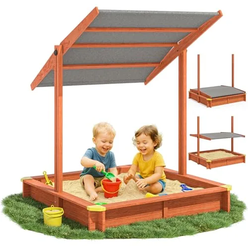 SPIELWERK® Arenero Niños 120x120x120cm Techo Ajustable UV50+ Hidrófugo Barniz Protectores Alfombra