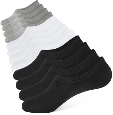 CLOSEMATE 6 Pares Calcetines Invisibles Pinkies Hombre Mujer Verano Tobilleros de Algodón Transpirables Cortos Antideslizantes Silicona Bajos (2Negros2Blancos2Gris,M)
