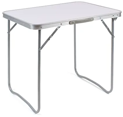 THE SECRET HOME - Mesa de Camping Plegable Multifuncional - Mesa Plegable en Madera MDF y Acero - Largo. 70 cm x Ancho. 50 cm - Color Blanco - Mesa Auxiliar para Jardín, Terraza, Balcón o Picnic
