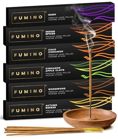Fumino Incienso Hielo y Fuego – Lote 6 Cajas con 84 Varillas Masala Agarbatti Naturales para Relajación y Meditación (90 g)