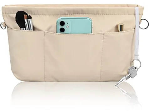 Grantop Organizador de bolsos de nailon con llavero, bolsa de fieltro con bolsillos interiores (beige S)