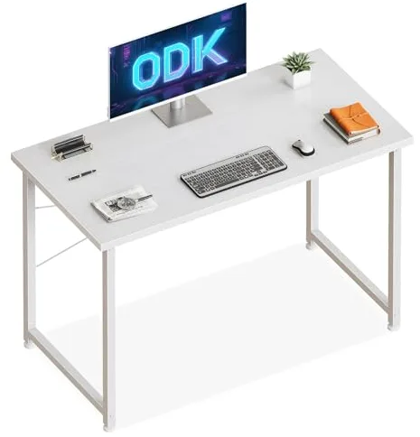 ODK Escritorio Pequeña, 100x48cm Mesa de Estudio de Ordenador con Pies Ajustables Mesa de Escritura de Ordenador para Oficina, Dormitorio, Blanco