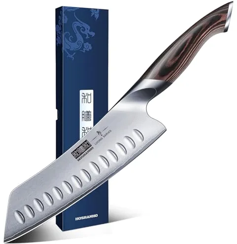 HOSHANHO Cuchillo Santoku Profesional de 18cm, Cuchillo de Chef Súper Afilado de Acero Inoxidable, Cuchillos de Cocina Multiusos con Mango Ergonómico