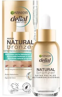 GARNIER DELIAL Gotas Faciales Autobronceadoras con Ácido Hialurónico Y Agua De Coco Bronceado A Medida Sin Marcas 30 ml