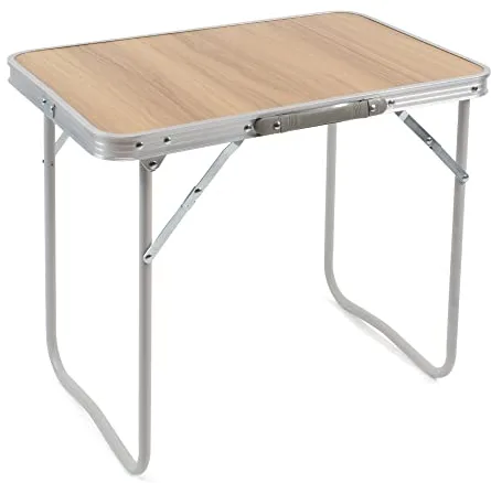 Mesa de Camping Plegable Multifuncional - Mesa Plegable en Madera MDF y Acero - Largo 60 x Ancho 40 centimetros - Imitación Madera - Mesa Auxiliar para Jardín, Terraza, Balcón o Picnic