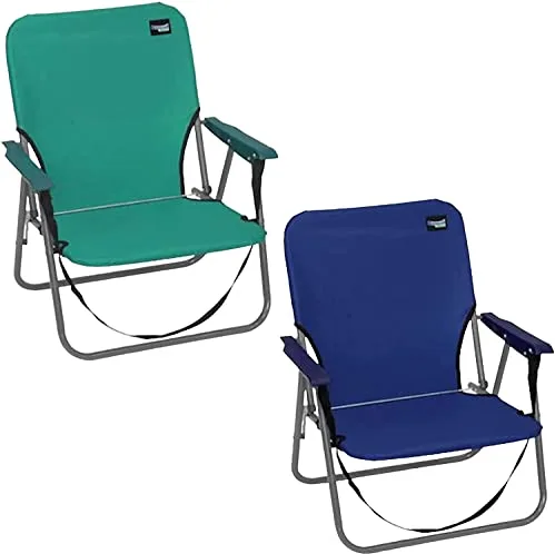 TIENDA EURASIA - Silla Playa Plegable, Pack 2 Sillas de Playa, Ligeras con Asa para Transporte, Estructura Metálica, 1 Posición Fija (Azul y Verde)