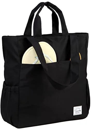 VASCHY Bolsa Playa Grande, Bolsa de Viaje con Cremallera Bolso de Mano XXL Familiar Bolso de Hombro Plegable Bolsos Totes Ligero Bolso Shopper 16.5L para Viaje Compras Fiesta Pícnic, Negro-2