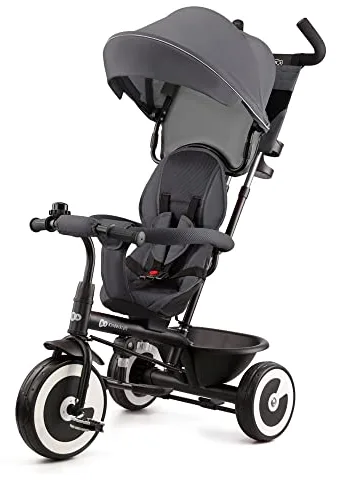 Kinderkraft Aston Triciclo Evolutivo, Bicicleta Sin Pedales, Bicicleta Bebe, para Niños, Cinturón, con Accesorios, Portavasos, Cesta, 9 Meses a 25 kg, Gris