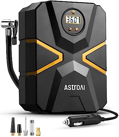 AstroAI Inflador Ruedas Coche Digital 12V, Compresor Aire Portátil 150 PSI, Hinchador Neumáticos Eléctrico con Pantalla LCD y Luz LED para Coche, Bicicleta, Moto y Etc.