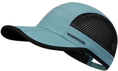GADIEMKENSD Mens Folding Running Hat Long Brim Golf Hats Quick Dry Baseball Caps Unstructured Breathable Light UPF 50 Cooling Cap for Outdoor Sport Hiking Workout Gym Tennis Travel Sky Blue