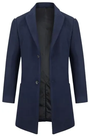 Allthemen Abrigos Hombre Chaqueta de Lana Invierno Larga Trench Coat Hombre Caliente Slim Dos Botones Abrigo Parka A Prueba Viento Azul marino M