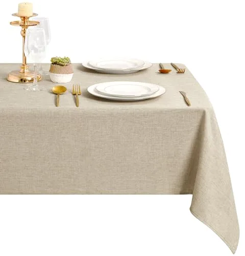 DWCN Mantel de Lino Beige con Aspecto de Lino, Antimanchas Lavable, Impermeable, para Comedor, jardín, Fiesta, Bodas o hogar, 135 x 135 cm