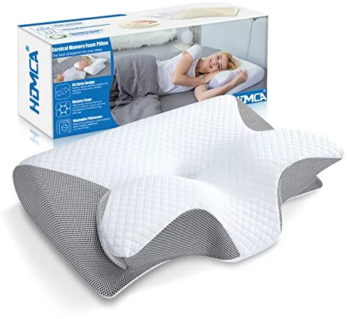 HOMCA Almohada Cervical, 2 en 1 Almohada Ergonómico Espuma de Memoria Almohada para Soporte de Cabeza/Cuello/Hombro, Relajación y Alivio del Estrés, 60x40x12/14cm, Gris