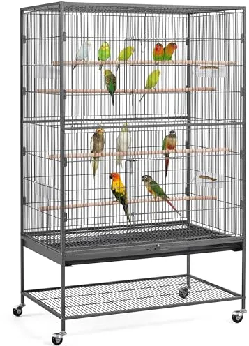 Yaheetech Jaula Grande para Pájaros Jaula para Loros para Mascota con Ruedas 93,5x56,5x153 cm