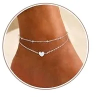 YADOCA Tobilleras de Plata para Mujer Ajustable Corazón Dobles Joyas de Pie de Playa Regalos para Mujeres Adolescentes Niñas (Incluye Caja de Regalo)