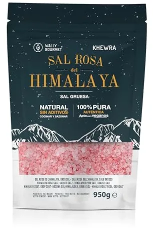 WALLY GOURMET Sal Rosa Del Himalaya Gruesa. 100% Natural, Sin Aditivos, Sin Refinado. Mayor Contenido En Oligoelementos. Para Sazonar Y Condimentar. Origen: Pakistán (950gr.)